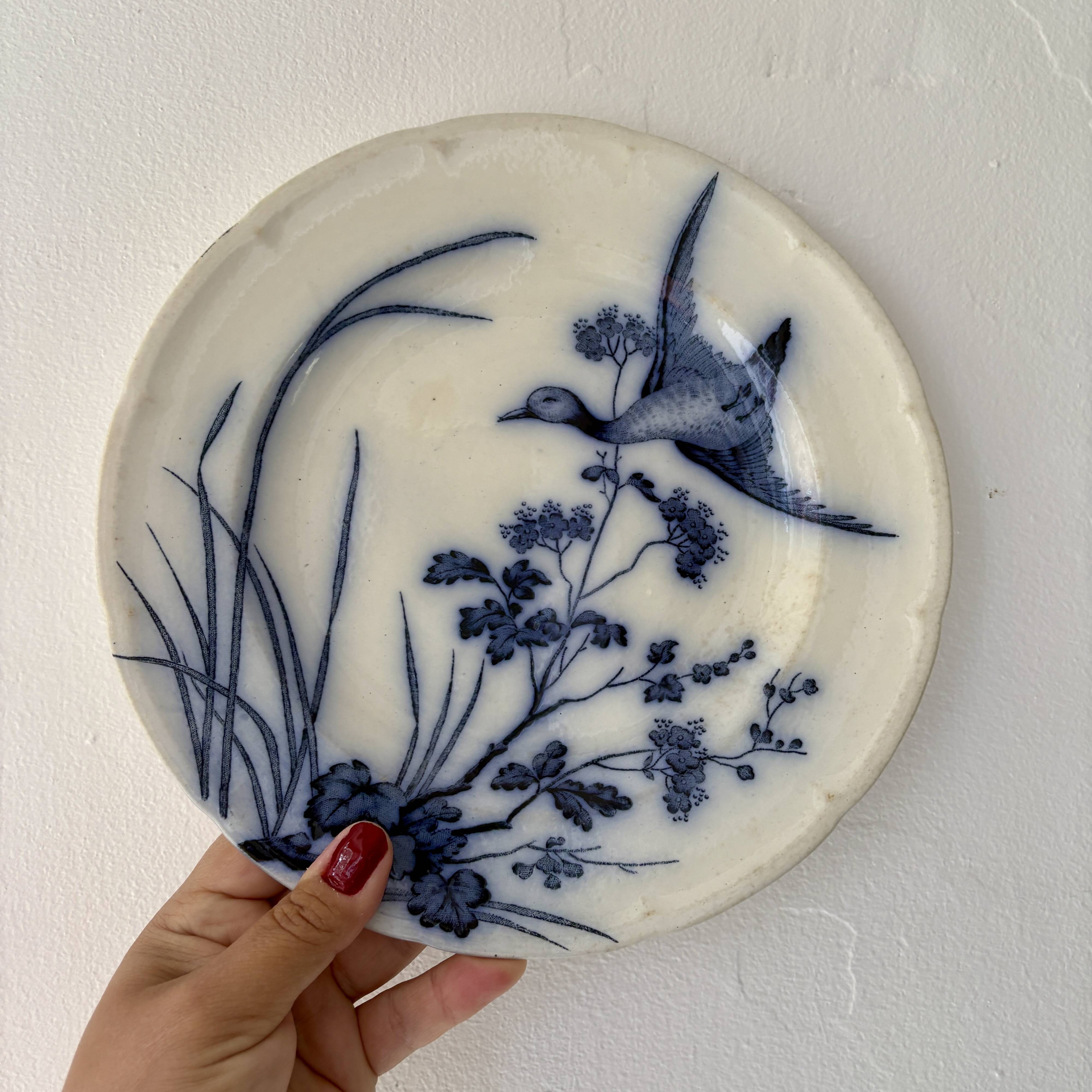 Set of 6 flat ironstone plates - Japanese Model 2 from Longwy