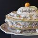 Superb vegetable dish/soup tureen in ceramic and its serving platter in very good condition.