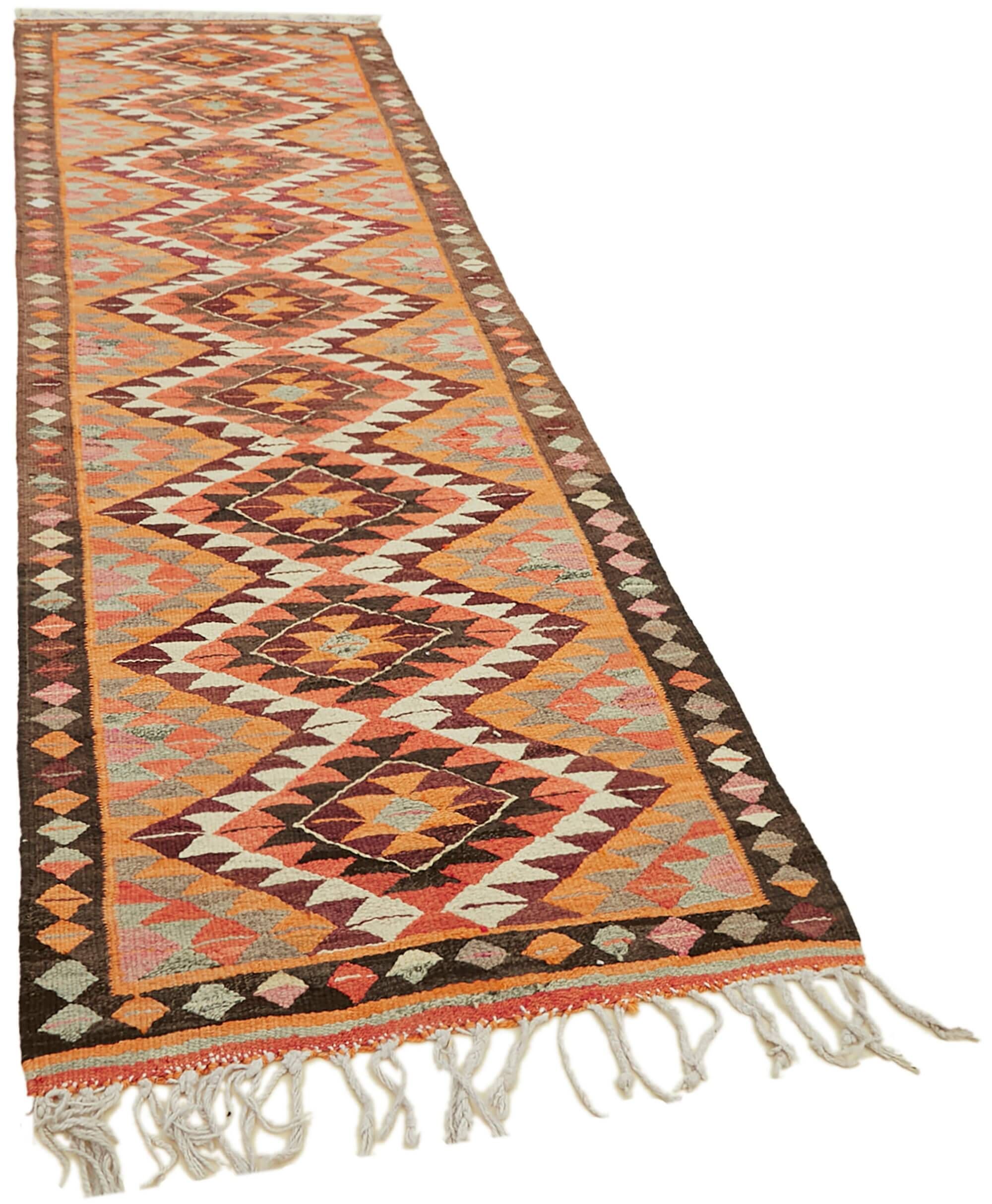 Turkish Handwoven Vintage Herki Kilim 101 cm x 321 cm