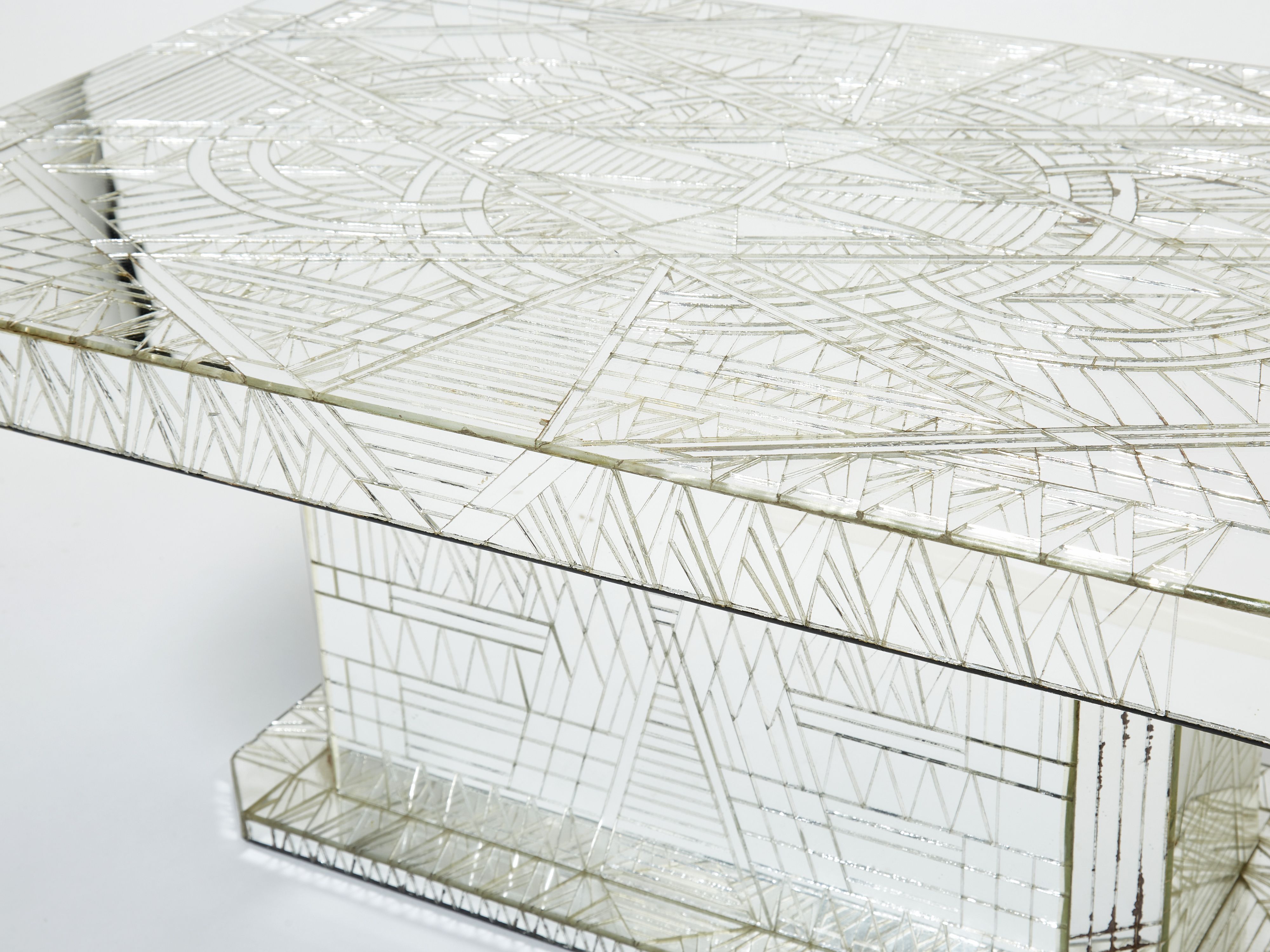 Rare coffee table in mosaic of mirrors by Daniel Clément around 1970