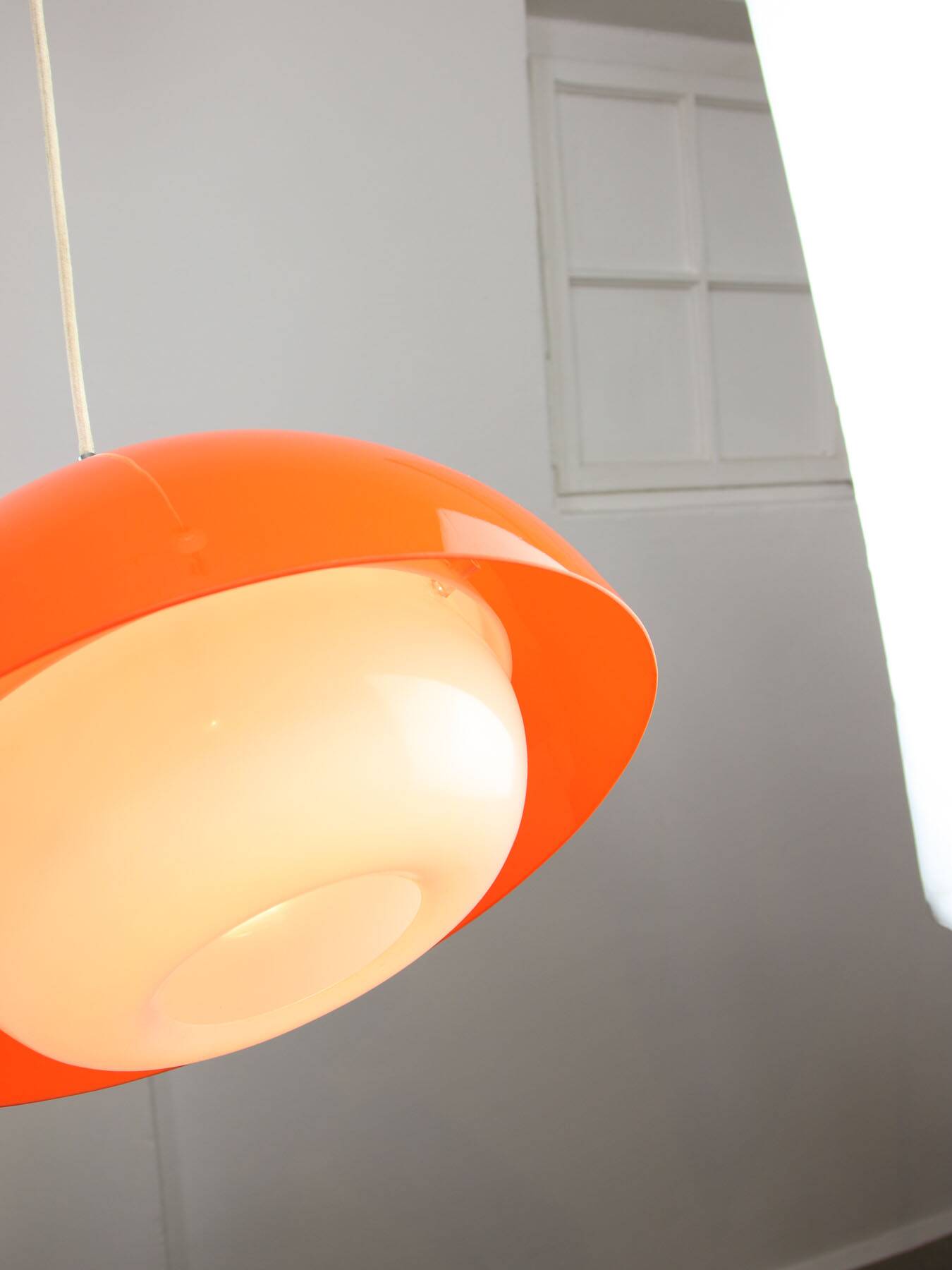 Space Age Italian Orange Acrylic Glass Pendant Lamp, 1970s