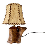 Wooden lamp, new fabric cable, cardboard lampshade