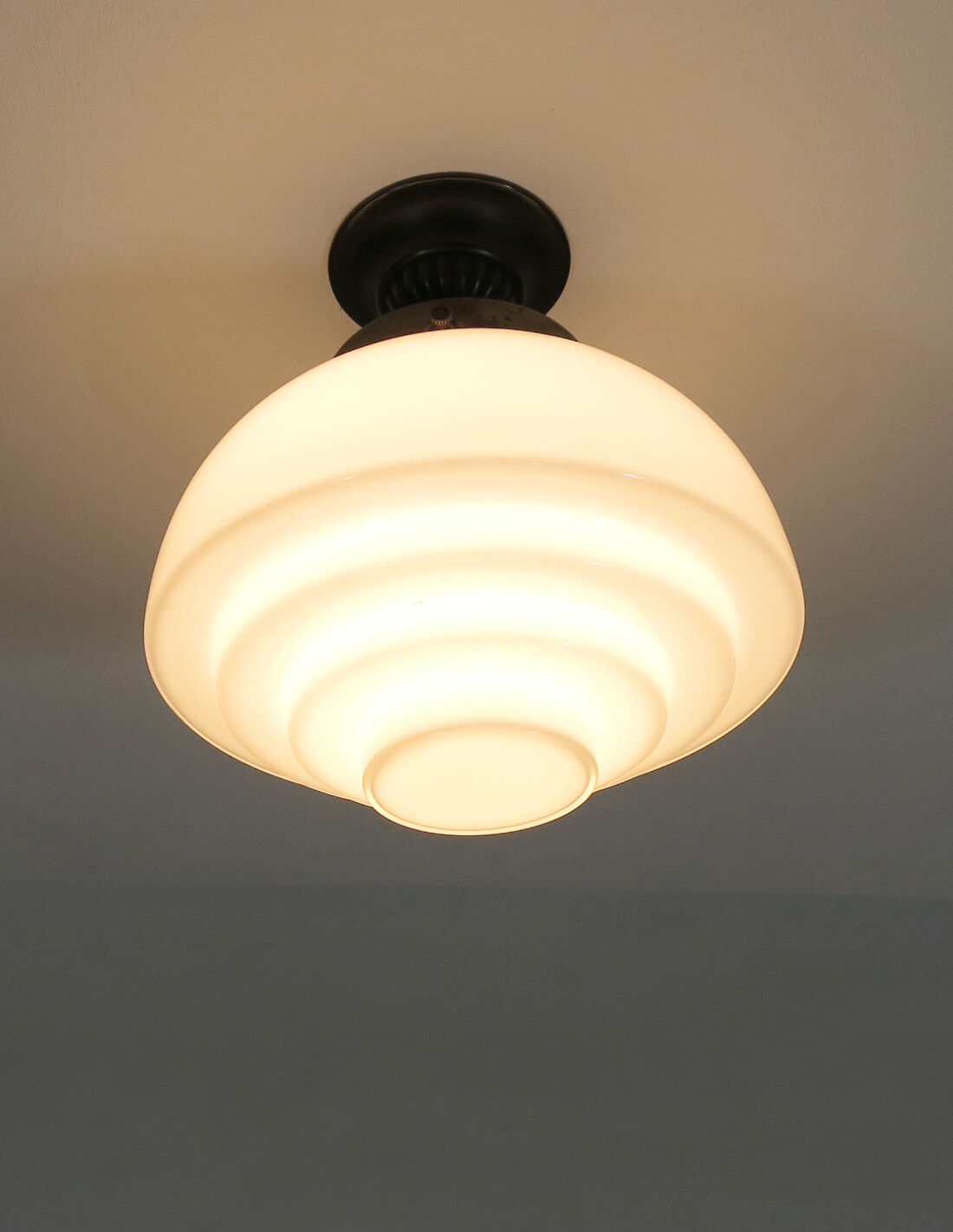 Stairs lamp in Art Deco style with opaline glass and brass