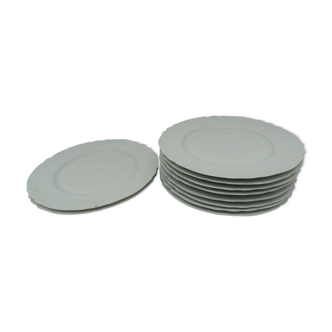 Set of 10 white Limoges flat plates