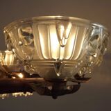 French Art Deco 6-Arm, 10-Light Chandelier Petitot Ezan Style, Copper Tone