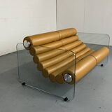 Canapé Hyaline en cuir et verre par Fabio Lenci pour Comfortline Italie 1960