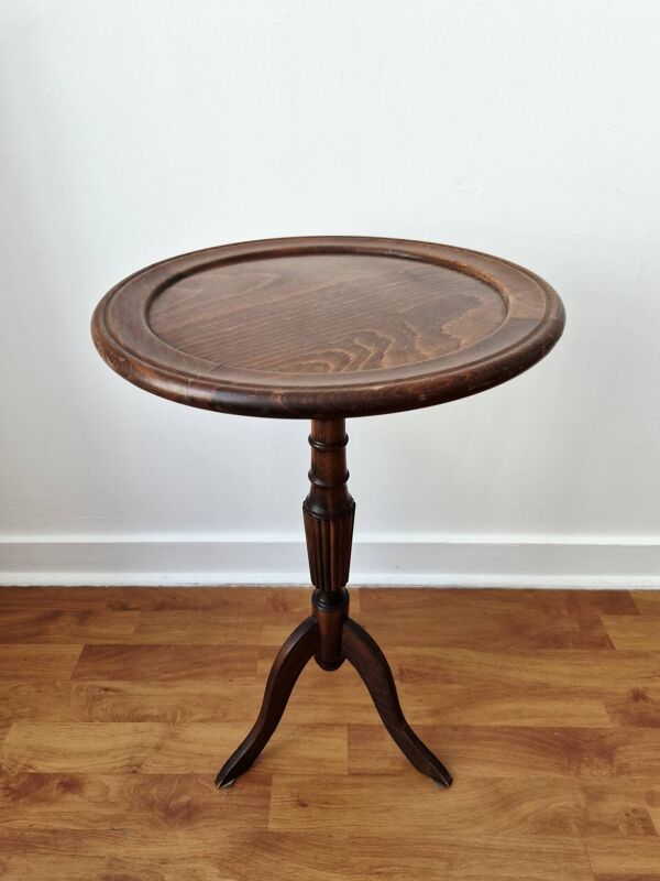 Guéridon, table tripode vintage en bois avec plateau rond