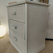 Vintage cane commode with 3 drawers - white patinated wood - seaside spirit