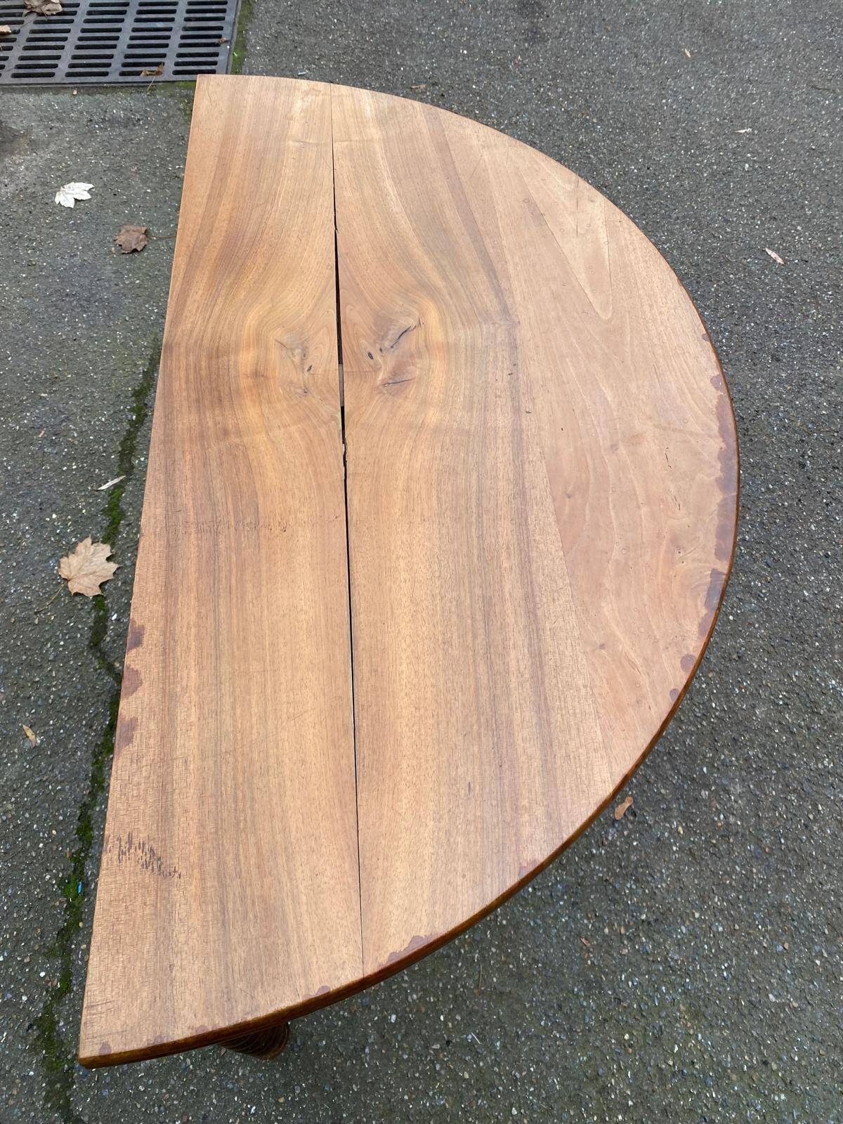 Round extendable dining table with drop leaf, 19th century console table
