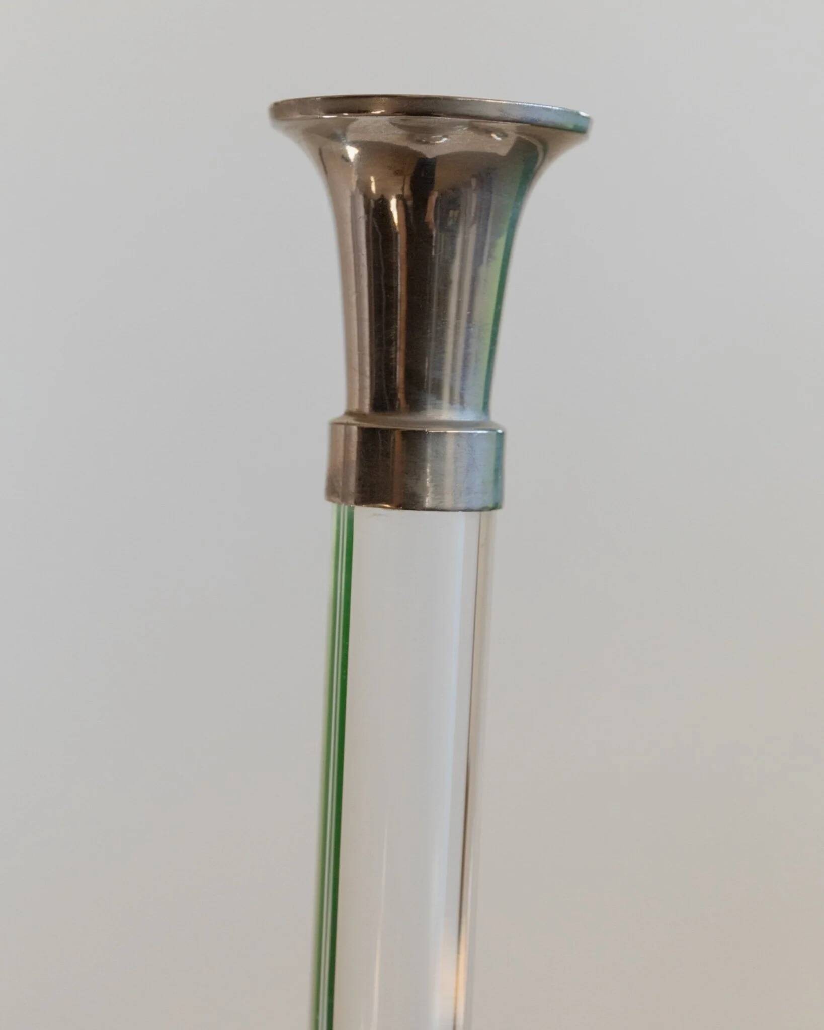 Two Vintage Candlesticks: Transparent Plexiglas & Chrome-Plated Metal, Italy 1970s Mid-Century Design