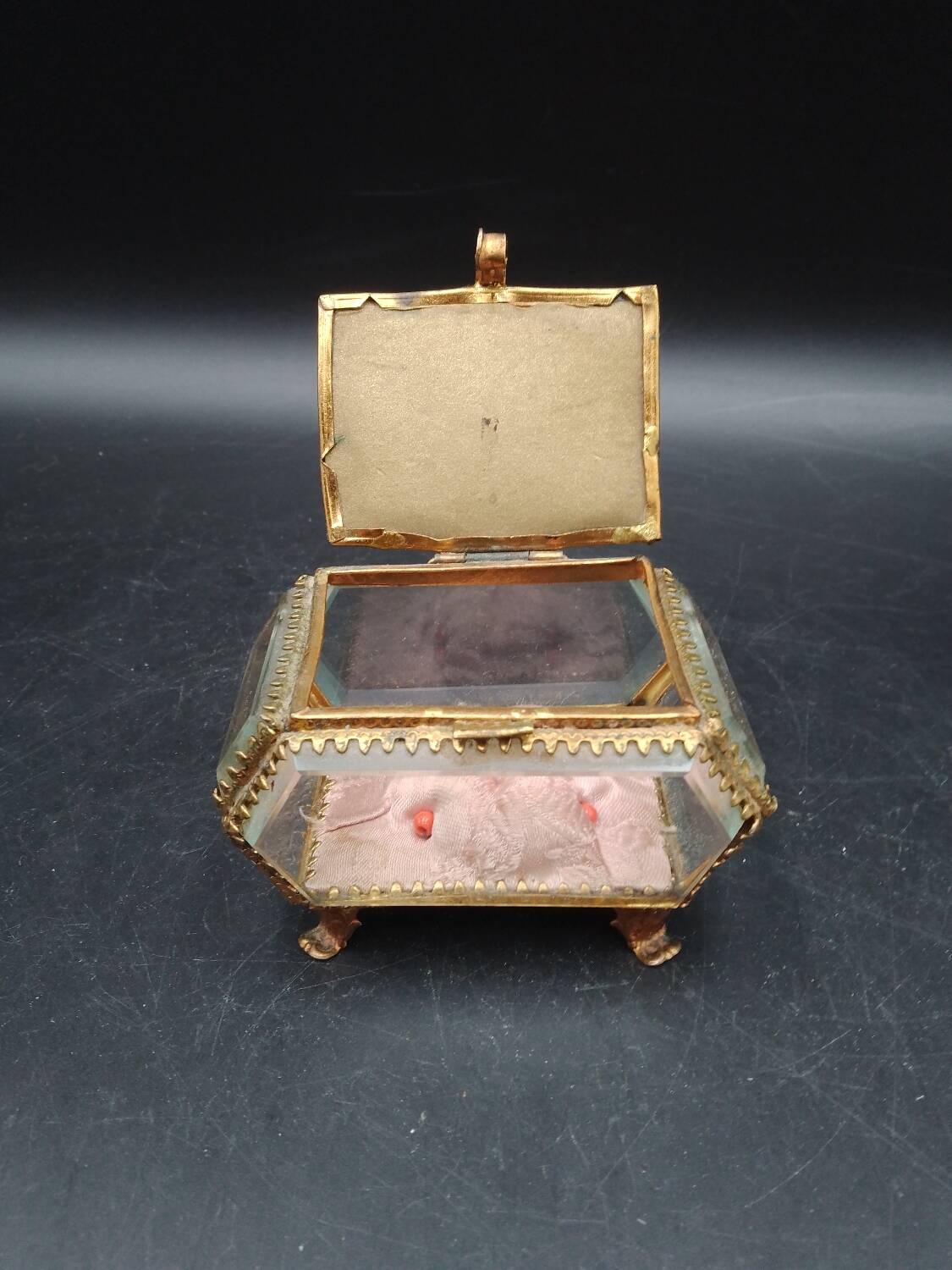 Boîte à Bijoux Napoléon III Vintage - Laiton Et Verre Biseauté - Dimensions 13x?x10 Cm