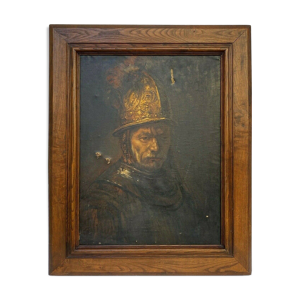 Huile sur toile homme au casque