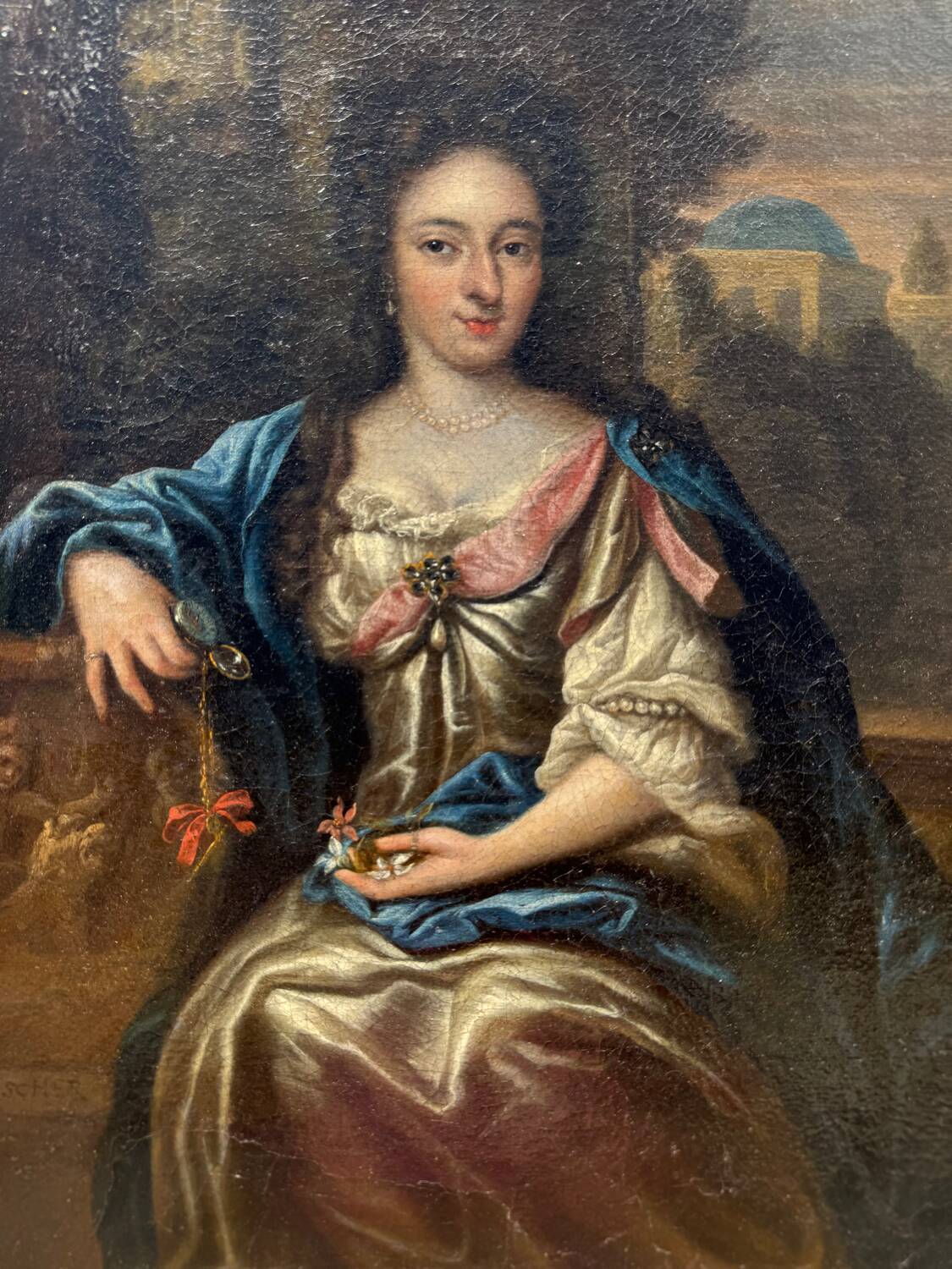 Antique painting, portrait of a gallant woman signed early 18th century