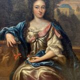Antique painting, portrait of a gallant woman signed early 18th century