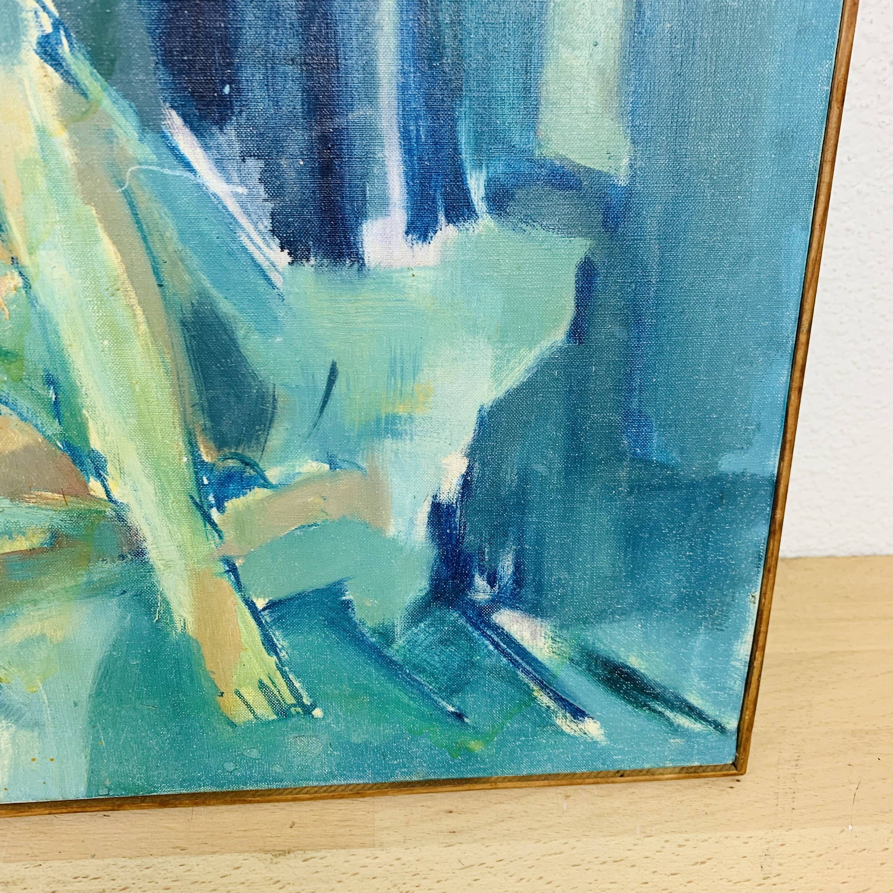 Painting, contemporary oil on canvas, blue women