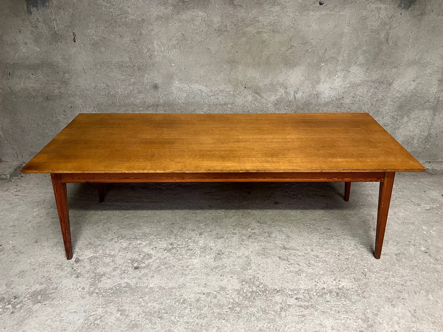 Vintage oak farm table with compass legs, 1950s