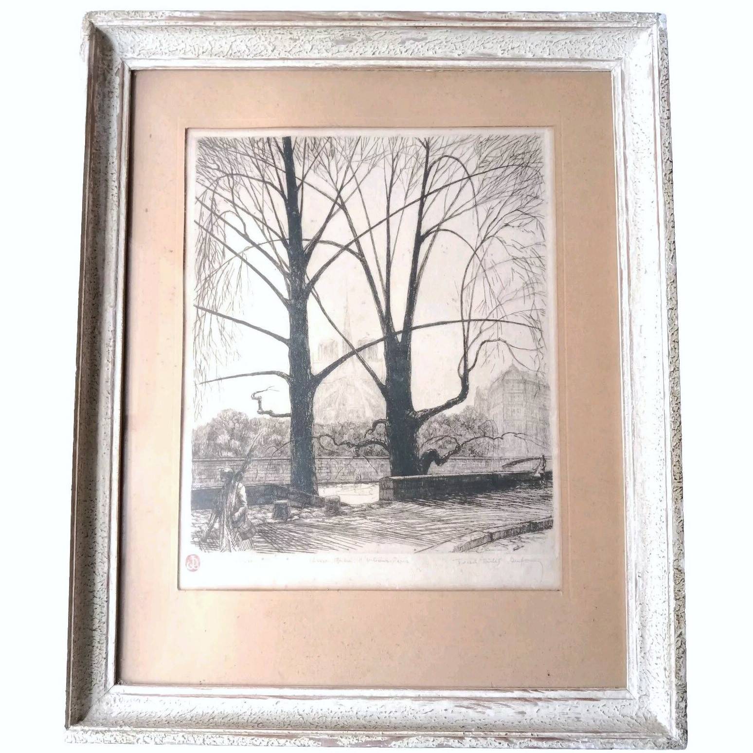 Paris Quai d'Orléans Etching Signed Jean Jules Dufour 1889 1973