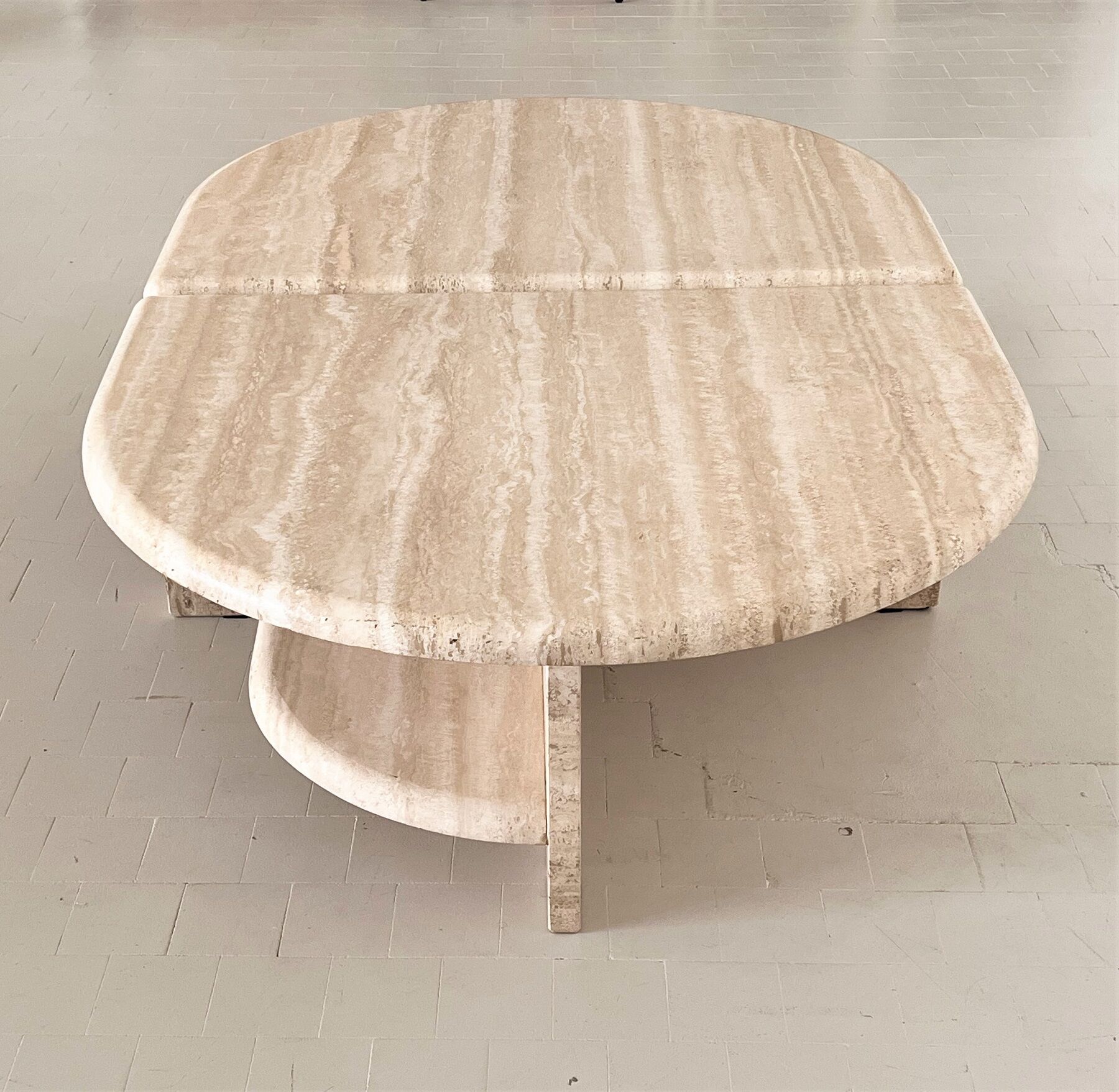 Italian midcentury travertine marble coffee table of two pieces, 1970s