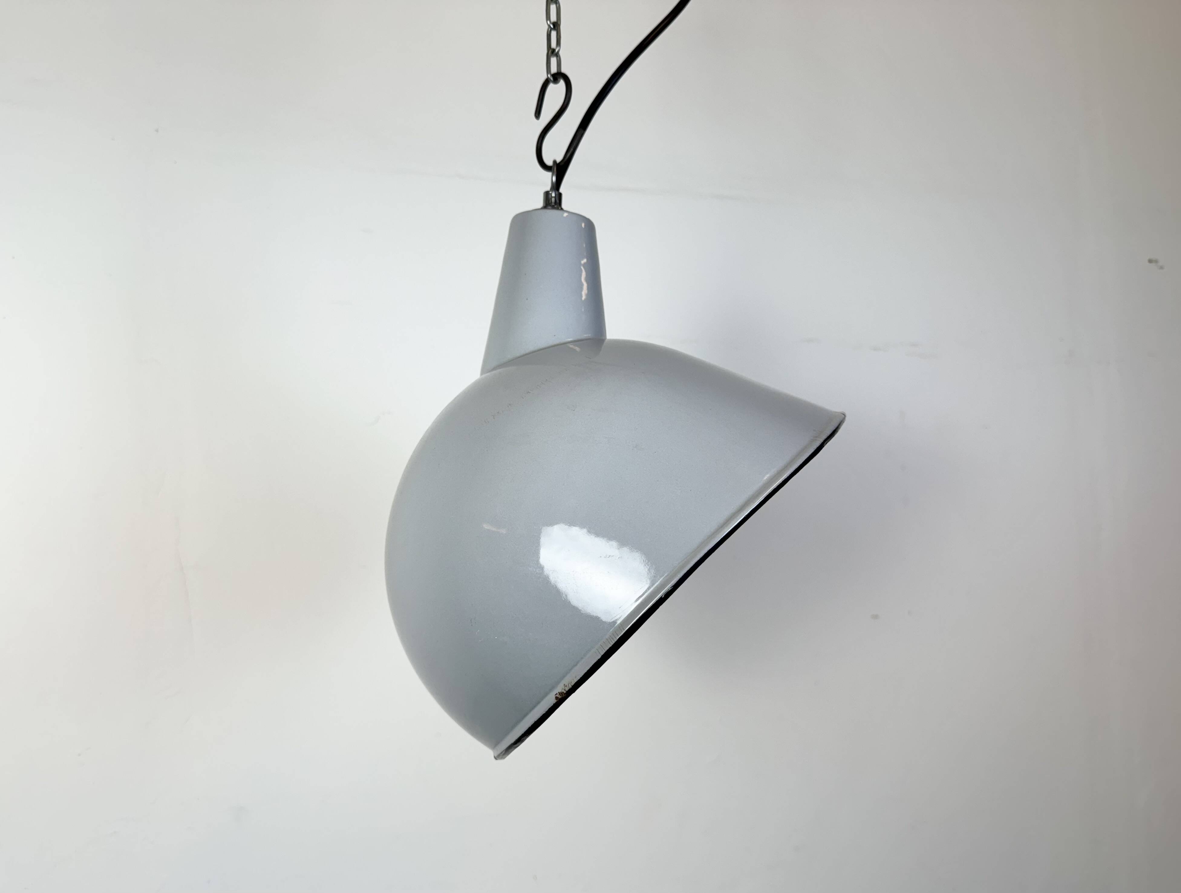 Industrial Grey Enamel Factory Pendant Lamp, 1960s