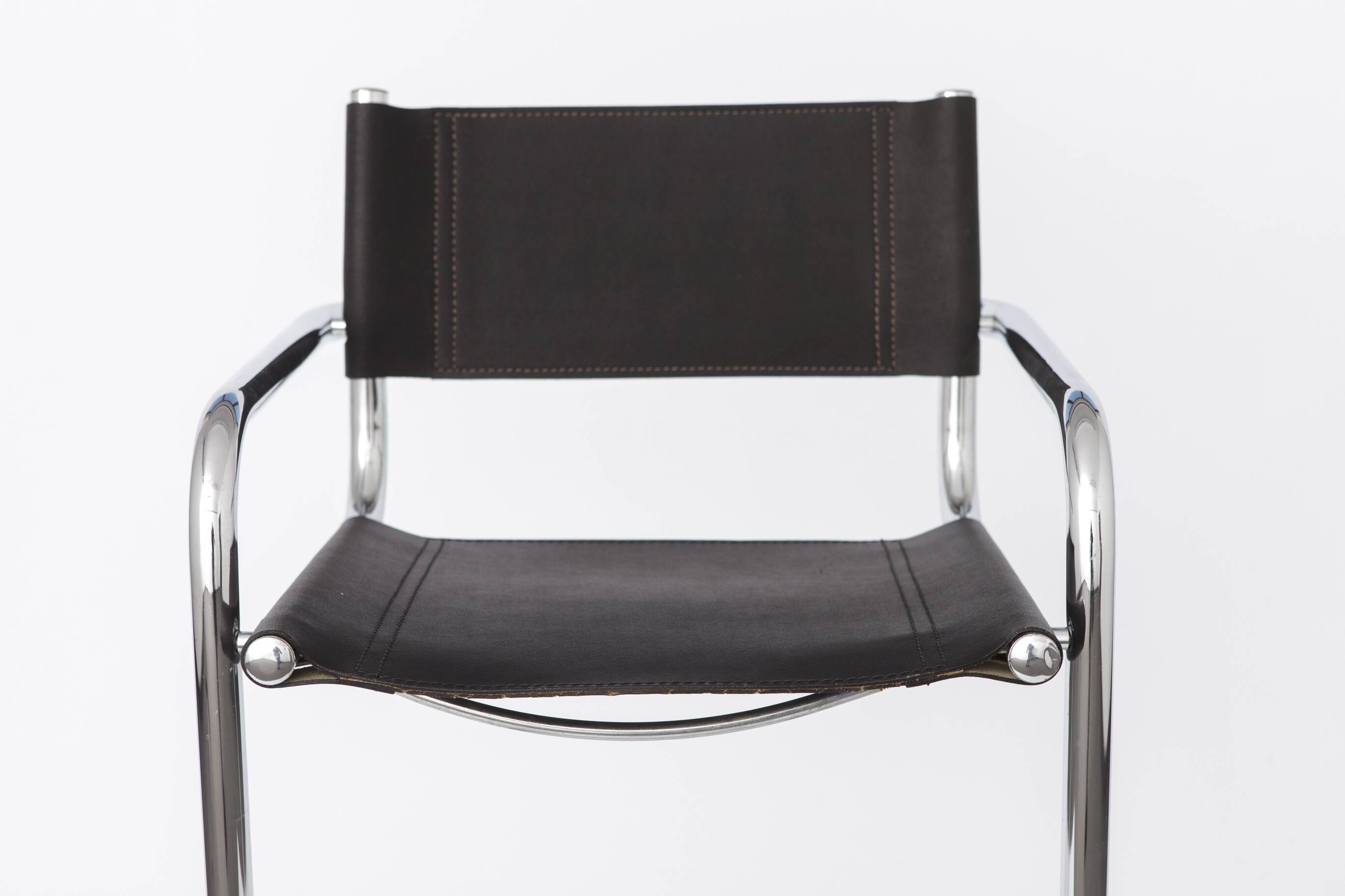 Vintage Cantilever Bar Stool, Chrome Frame, Black Faux Leather, 1990s