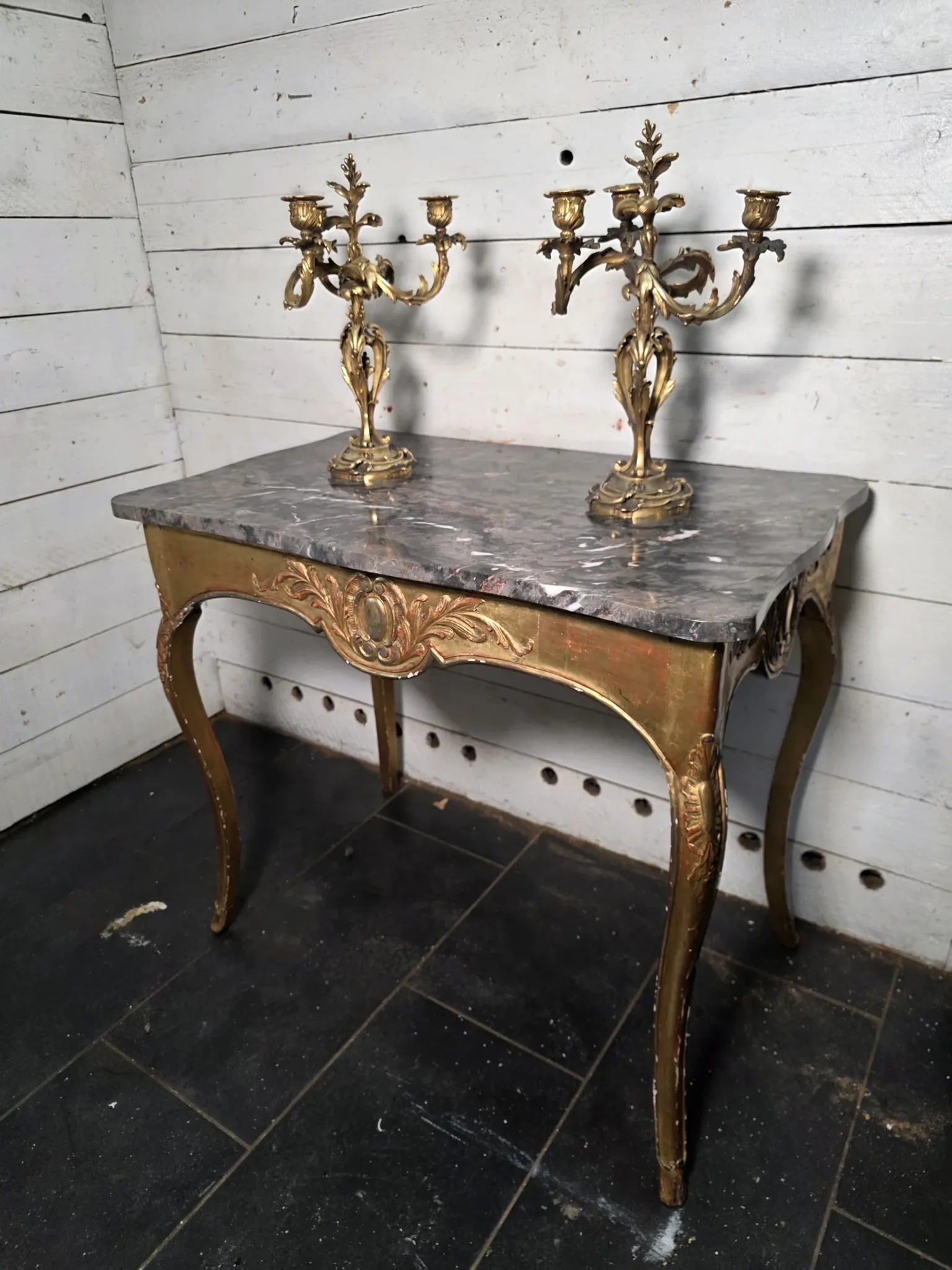Console/centre table in Louis XV style, gilded, 19th century.