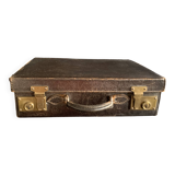Small black grained leather travel suitcase from the 1920s