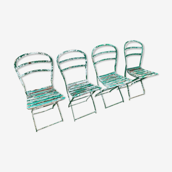 4 metal and wood garden chairs 1930