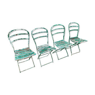 4 metal and wood garden chairs 1930