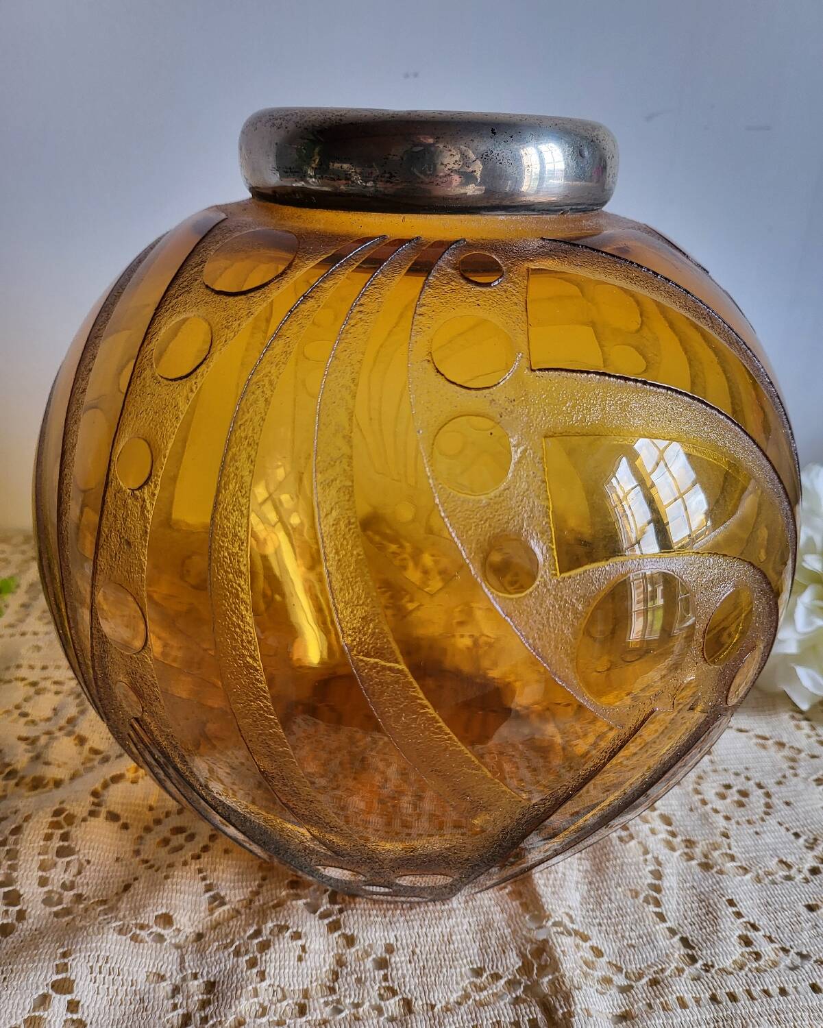 Large round vase in tinted and smoked glass