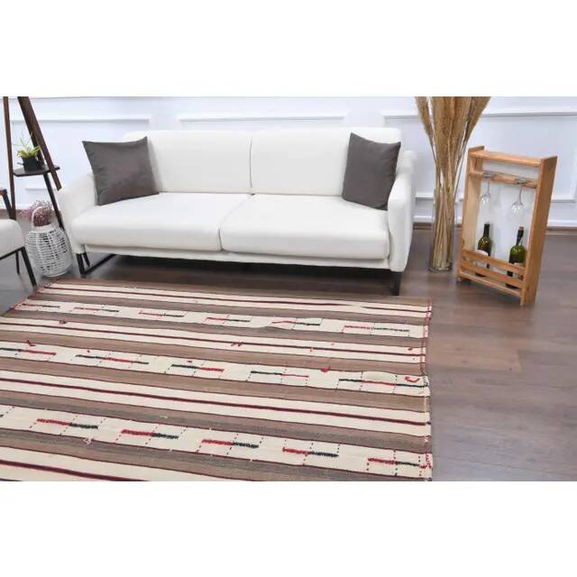 Vintage Turkish Oushak handmade wool cotton brown kilim area rug 166x230