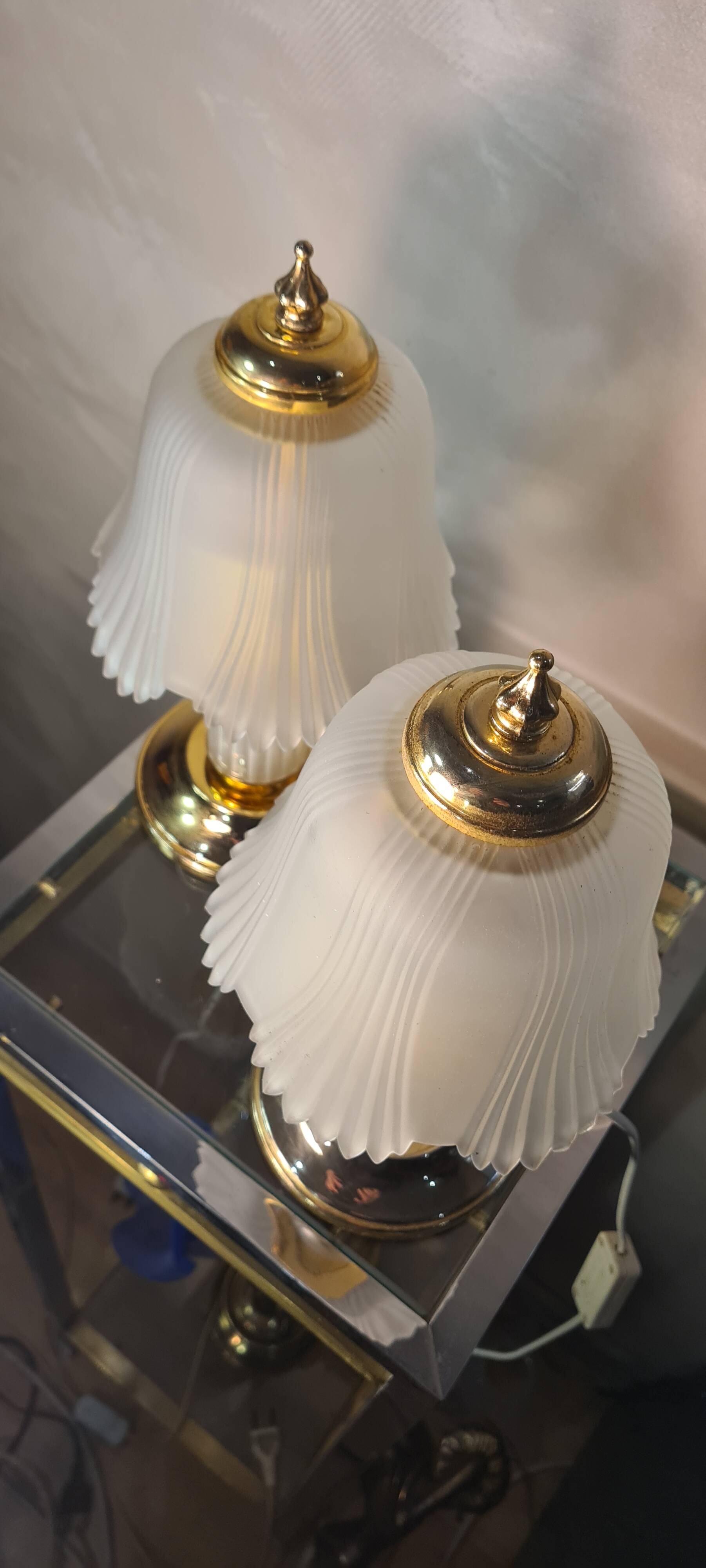 pair of bedside lamp, molded glass and brass 1970