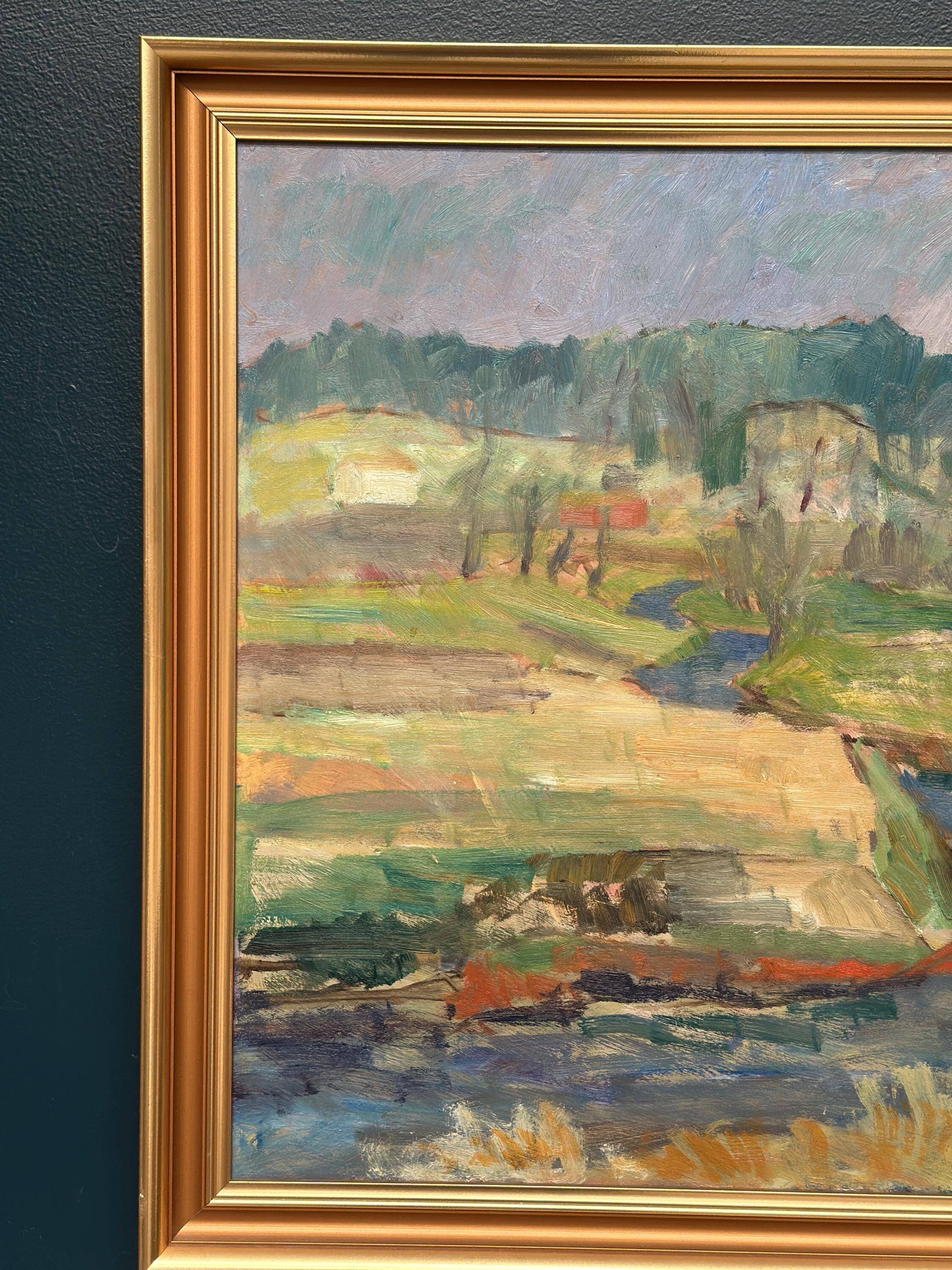 Huile sur panneau suédois d'époque mi-siècle – Paysage par Gottfrid Källqvist – 1946 – Vintage et encadré – 64 × 70 cm (25,2" × 27,6")