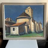 Tableau sur toile vue église coloré signé