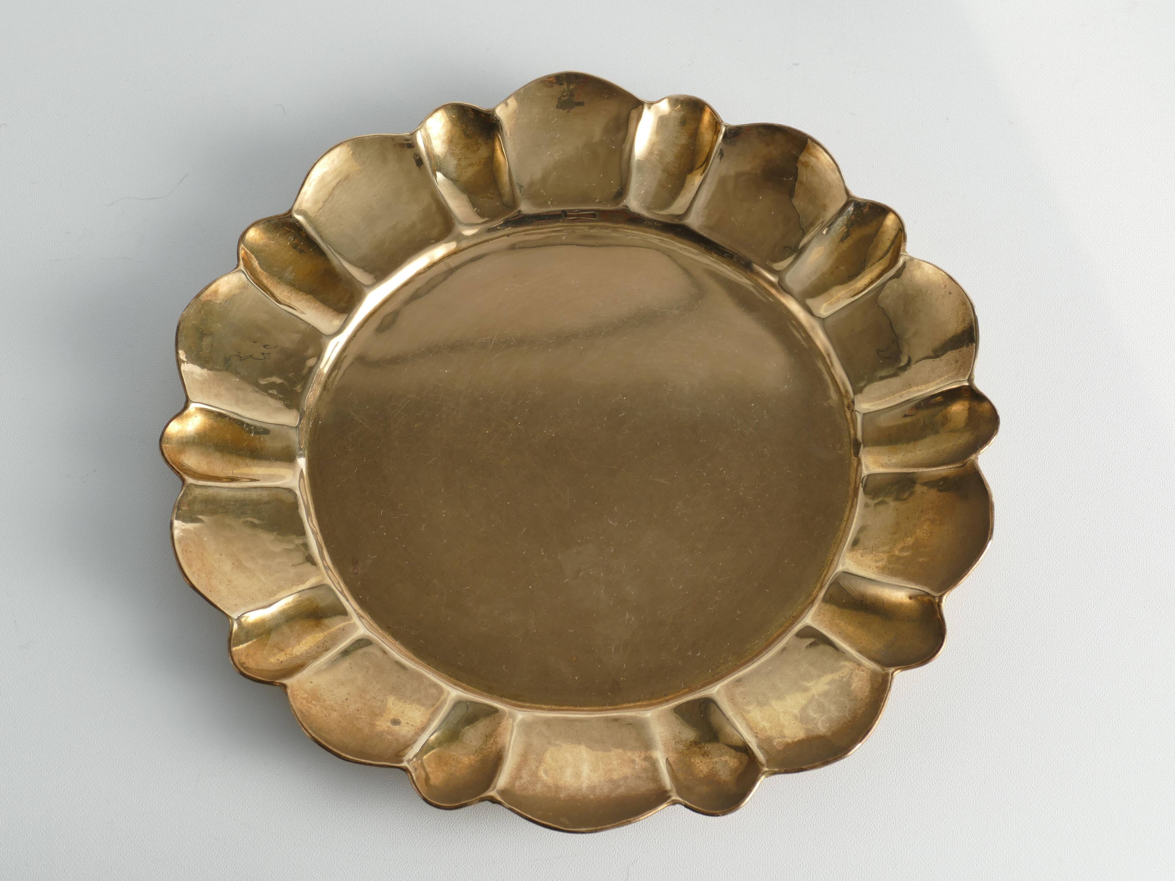 Hollywood Regency Round Brass Tray by Firma Lars Holmström, Sweden 1940's