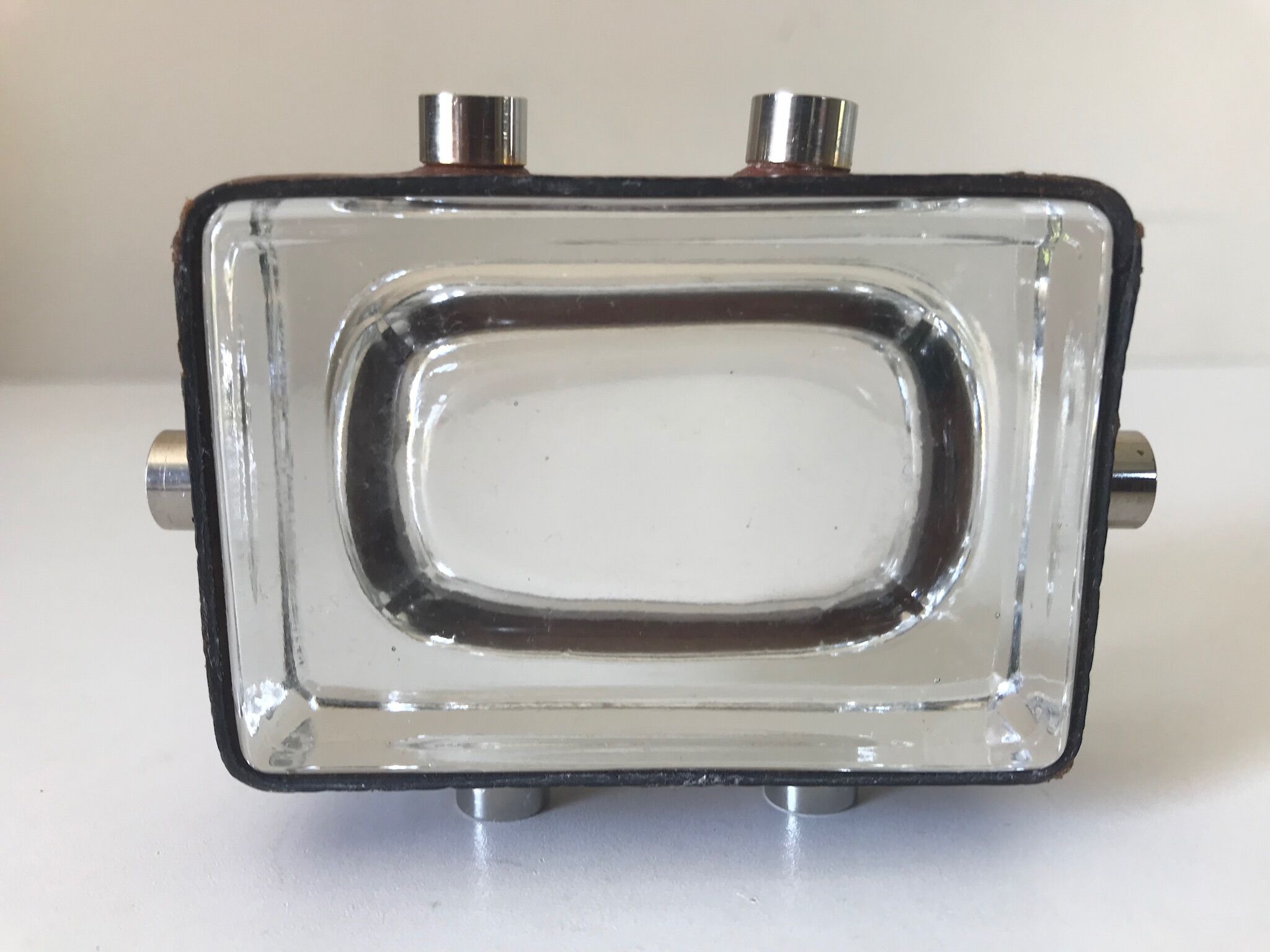 Cendrier cuir et verre moderniste design annees 50 60