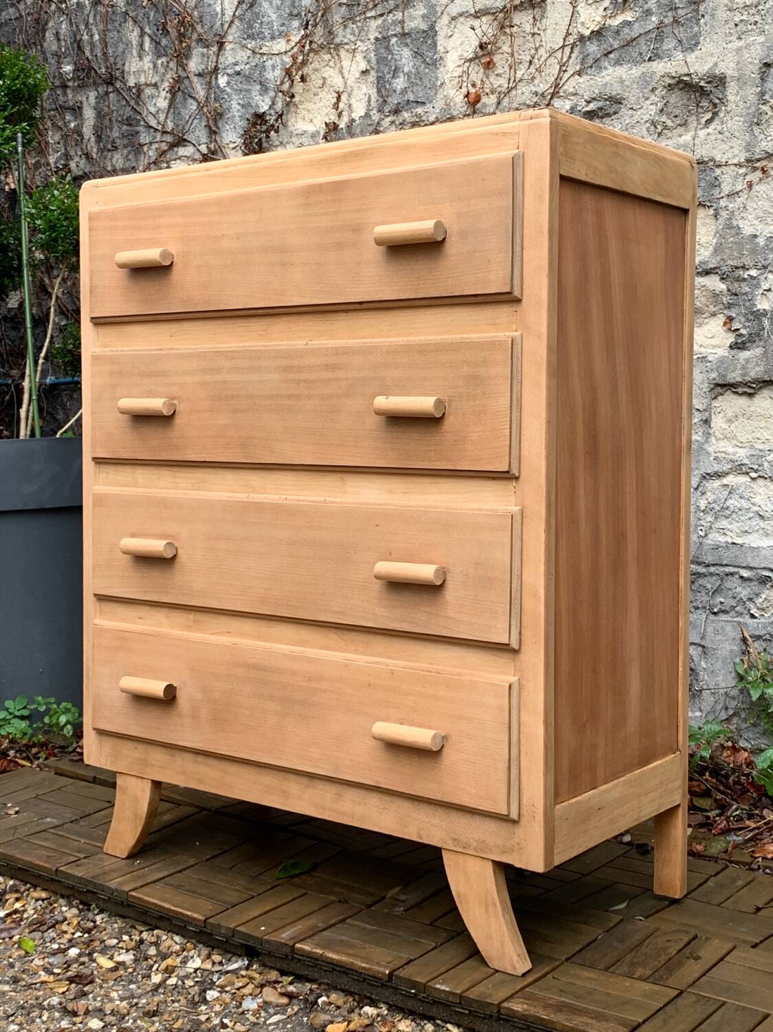 Raw wood art deco chest of drawers