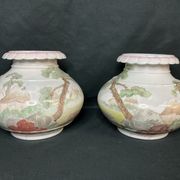 Pair of porcelain ball vases with cottage decor, late 19th century
