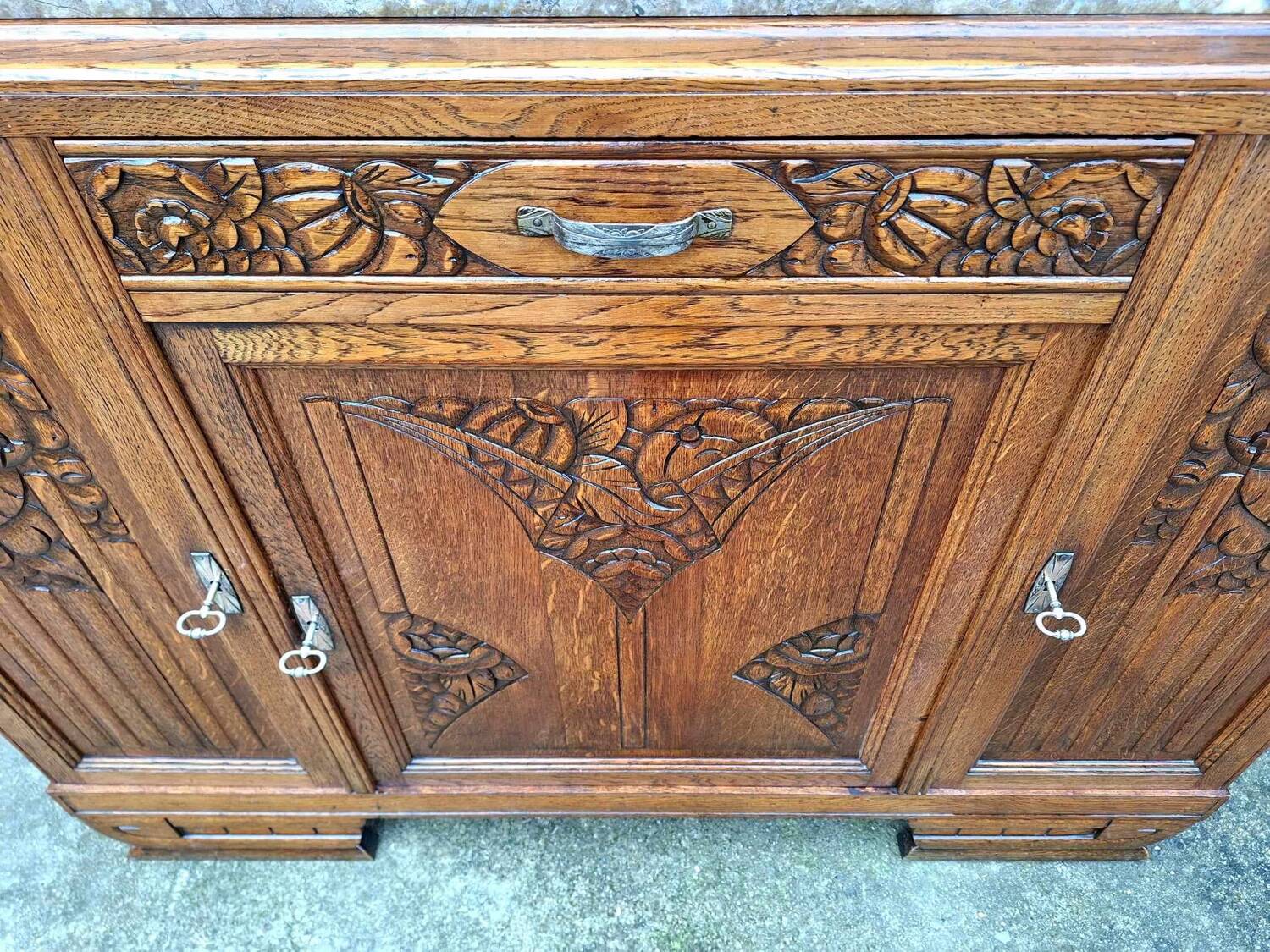 Art deco sideboard marble top, old buffet furniture, vintage dresser