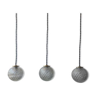 Lot 3 vintage suspension lamps in molded glass