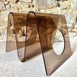 Smoked Plexiglas magazine rack by Michel Dumas for Roche Bobois 1970