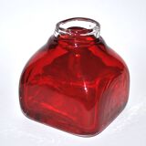 DESIGN square vase in red lined blown glass 11cm dlg Whitefriars