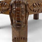 Table basse en chêne massif sculpté de faunes et plateau en marbre gris, France, circa 1940