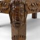 Solid oak coffee table carved with fauns and gray marble top, France, circa 1940