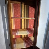 Curved marquetry display case, half-moon shape, checkerboard marquetry
