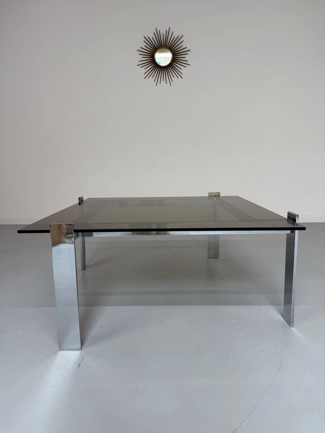 Smoked glass and chrome steel coffee table, Italian design from the 70s