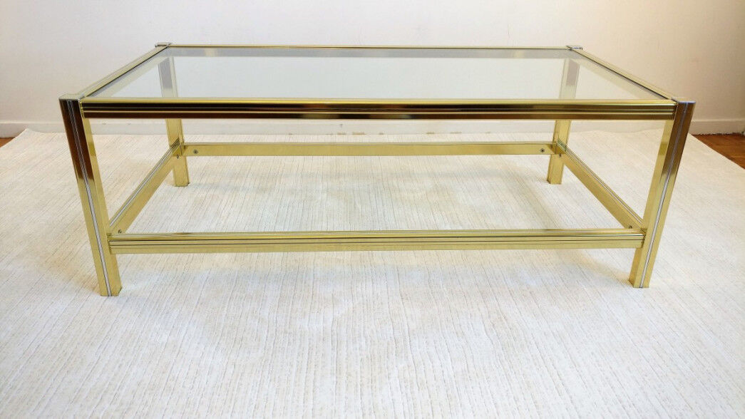 Vintage italian coffee table in brass and glass - 1970