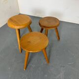 Mid-century French elm stools, 1950s, set of 3