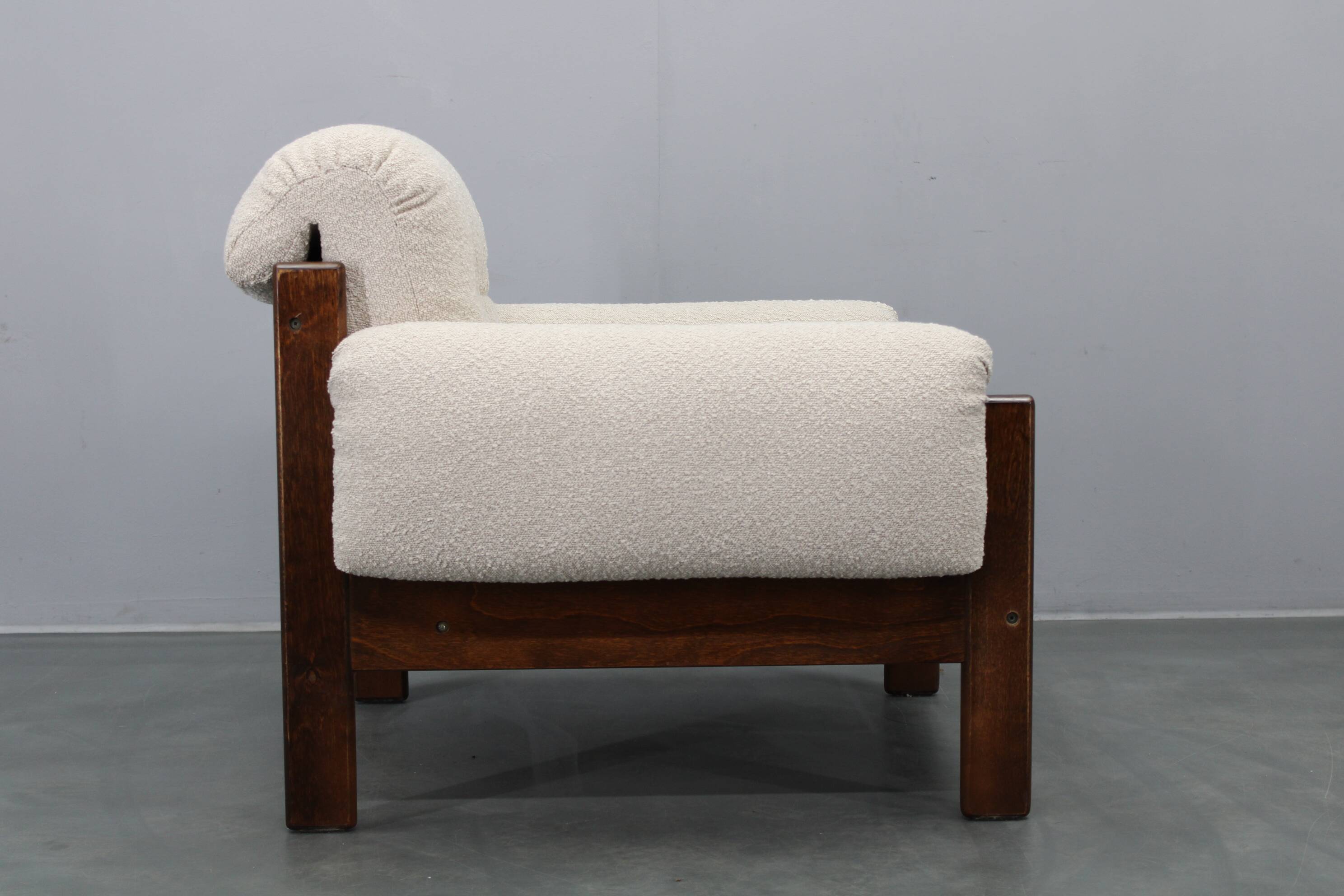 Mid-century restored bouclé armchair, Czechoslovakia 1970s
