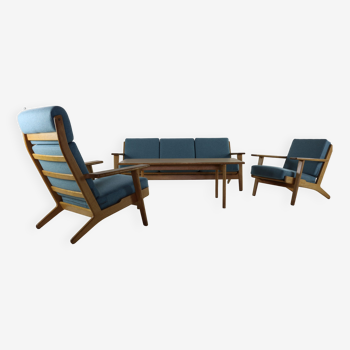 Complete danish design oakwood Hans Wegner lounge set