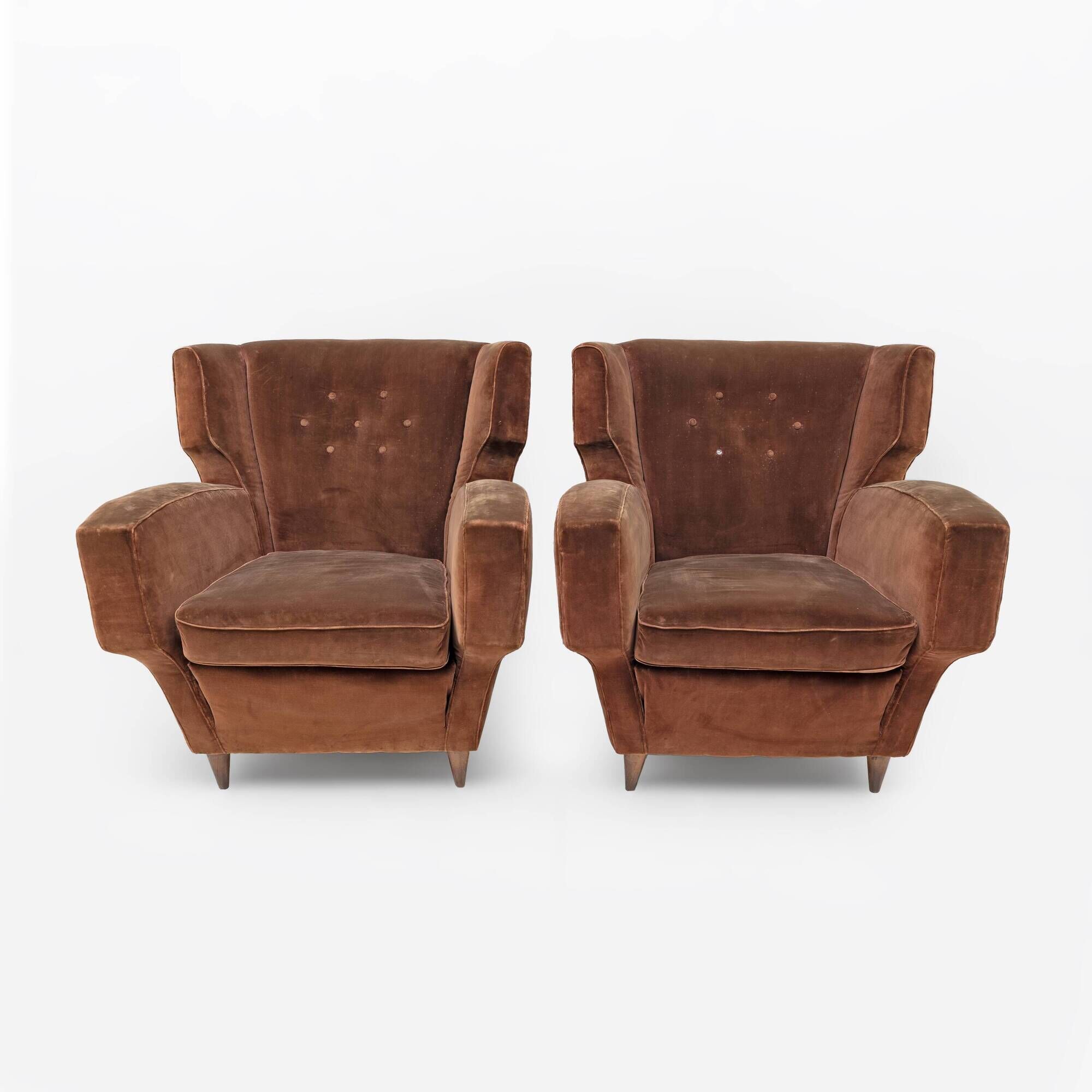 Melchiorre Bega Italian Mid-Century Velvet Armchairs, 1950s, Pair